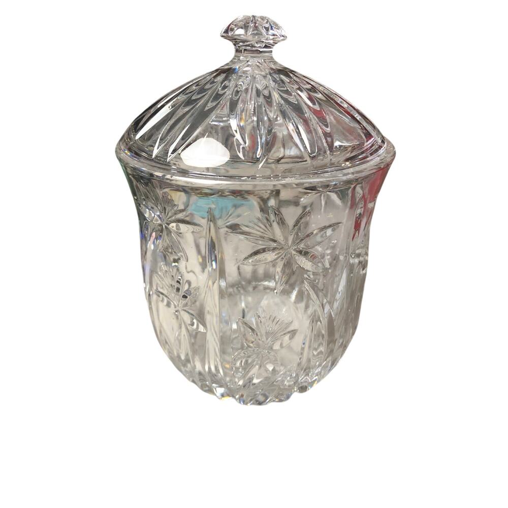 Vintage Clear Glass Cookie jar/ice bucket Starburst pattern